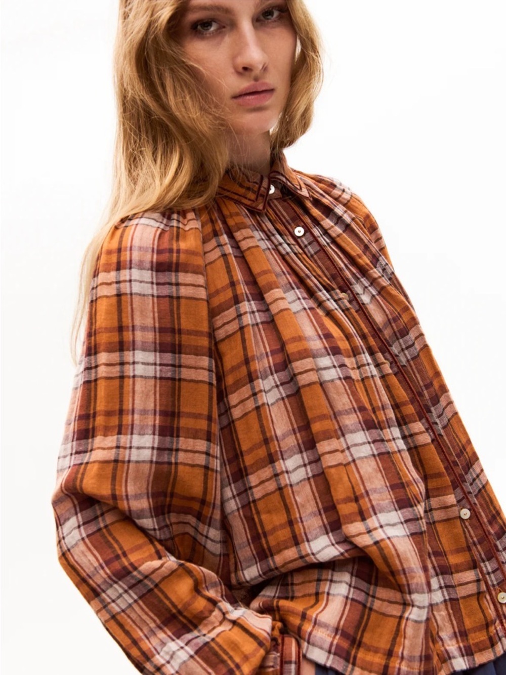 Carolina K Brisa Plaid Button-down Blouse in Burnt Orange